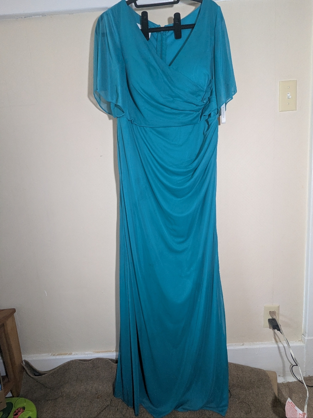 Azazie Teal V-Neck Draped Maxi Dress A16 Bridal